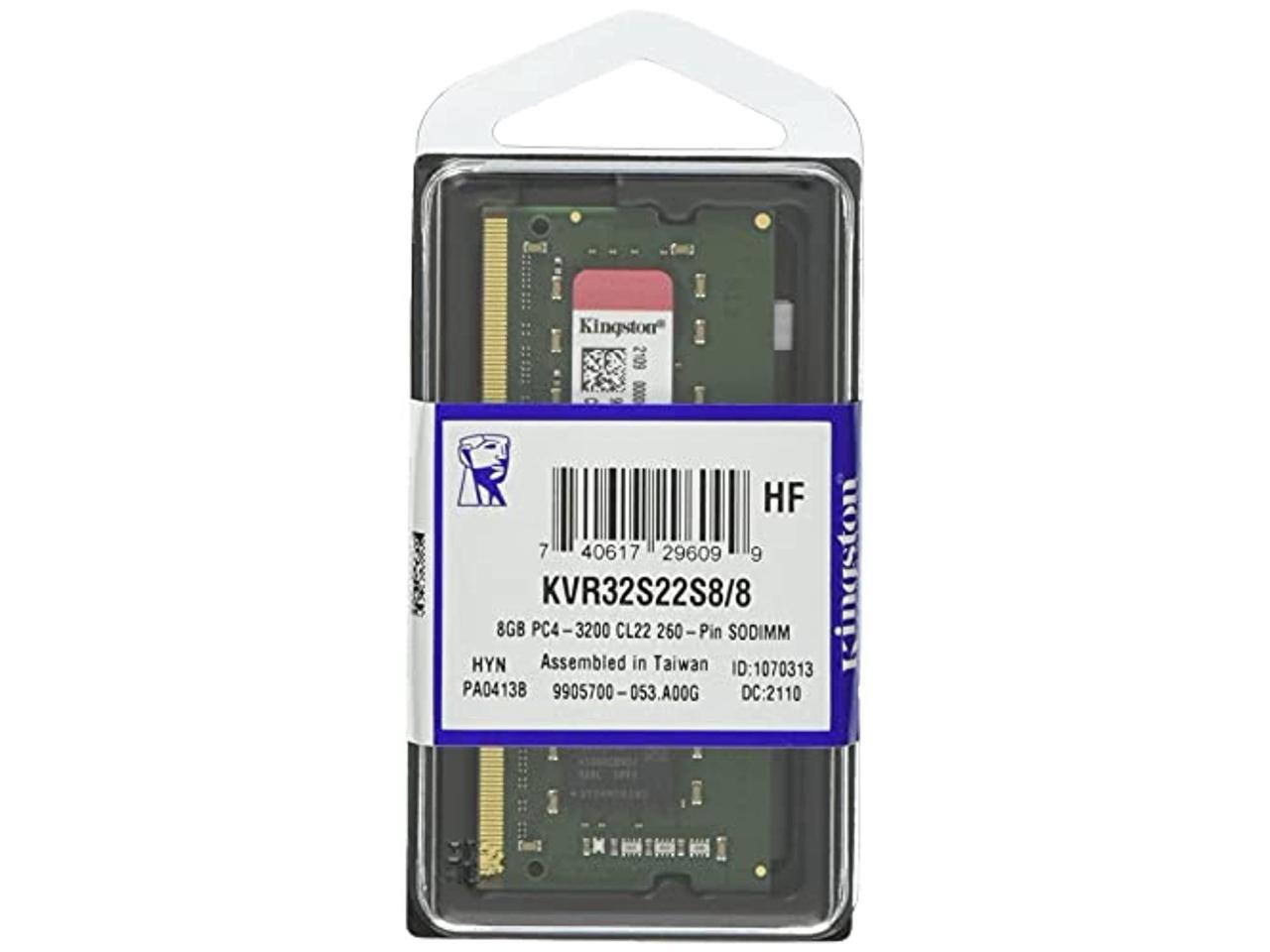 Kingston Memory KVR32S22S8/8 8GB 3200MHz DDR4 Non-ECC CL22 SODIMM 1Rx8 Retail